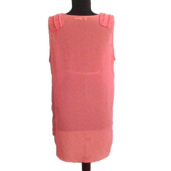 Charming Charlie Size L Top Womens Sleeveless Button Up Coral Sheer Hi Low Hem - Picture 4 of 9